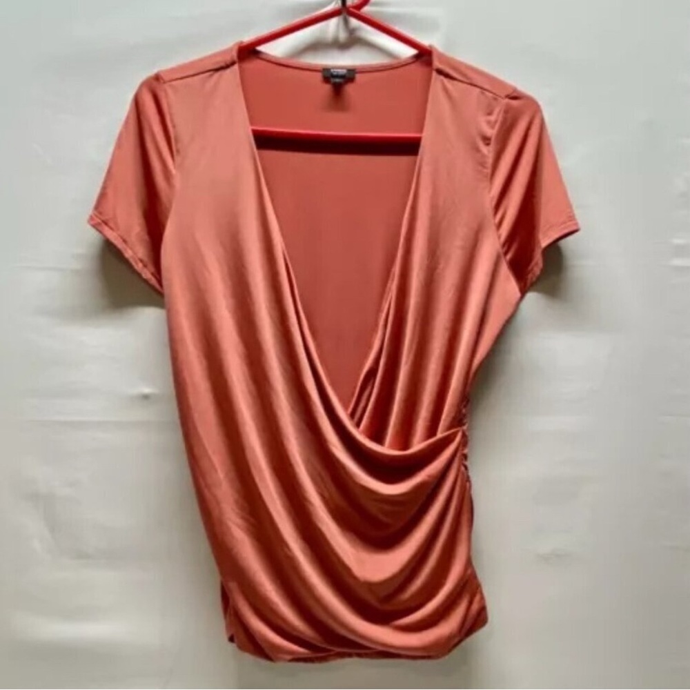 Express Ladies Large Wrap Style Top Body Contour Short Sleeve Dusty Mauve
